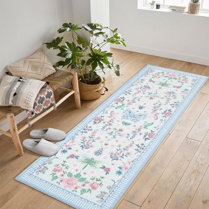 GustoWave Various sizes Modern Floral Machine Washable Indoor Waterproof Area Rug for Bedroom, Living Room, Blue - 1 of 4