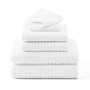 TOWN & COUNTRY EVERYDAY 6-Piece Textured Windowpane Set, 2-Bath Towels, 2-Hand Towels, 2-Washcloths, 100% Cotton, Plush & Absorbent 550GSM, White - 1 of 4