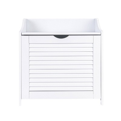 White Wooden Hamper Bench with Shutter Front and Lid