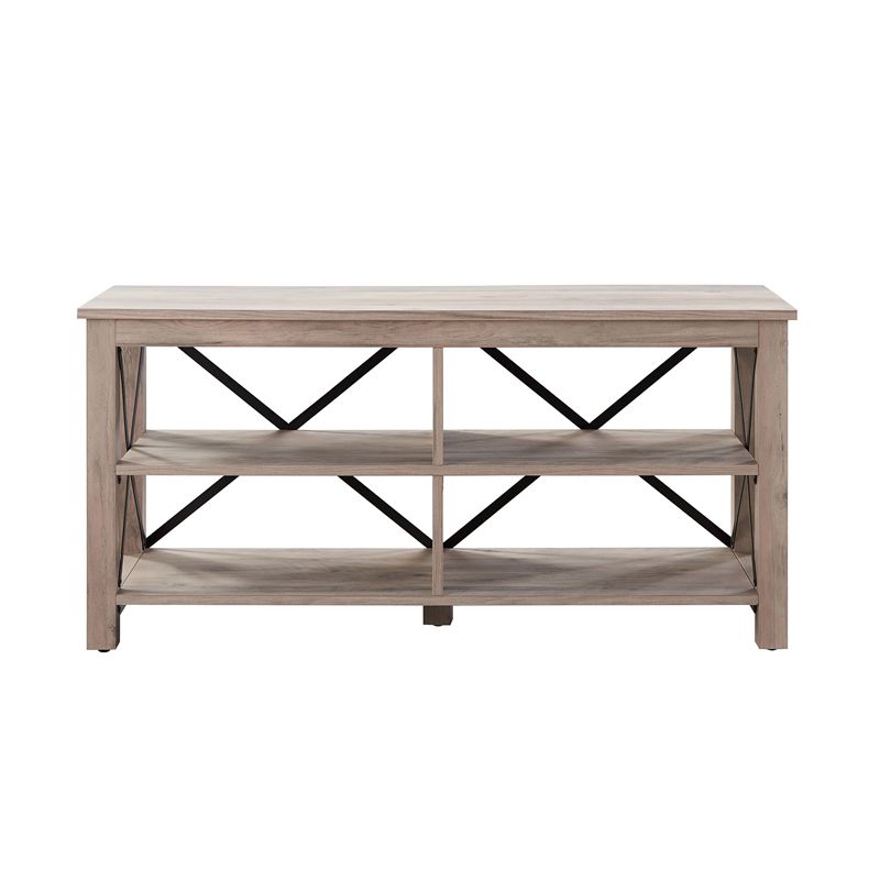50" Open Back TV Stand in Gray Oak Wood with Metal Black Accents - Henn&Hart, 3 of 9