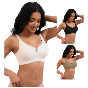 INSPIRE CHIC 3 Pcs Women's Mesh Wirefree Adjustable Straps Padded Comfortable Push Up Bras - 1 of 4