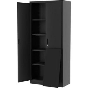 71" Tall Metal Storage Cabinet with Doors & 4 Adjustable Shelves,Heavy Duty Lockable Cabinet for Pantry/Garage/Office - Adjustable Feet, Black - 1 of 4