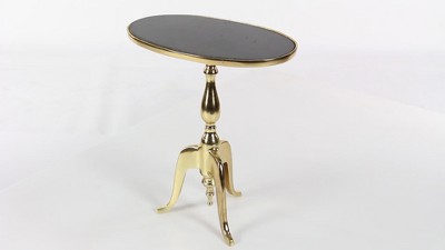Elegant Round Gray Stone Top End Table with Gold Metal Base