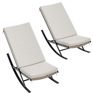 Rocking Chair Outdoor Set of 2, Patio Chairs, Lounge Rattan Chair for Outside Lawn with Cushions for Front Porch, Garden, Backyard, Lawn, Beige - 1 of 4