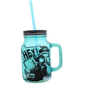 Just Funky Duck Commander Si Hey 16oz Blue Mason Jar Mug w/ Straw - 1 of 2
