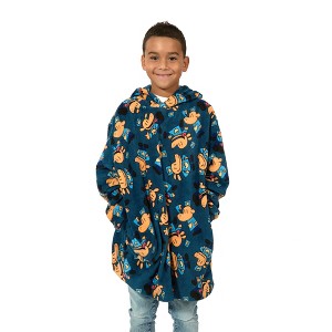 Dog Man All-Over Character Print Long Sleeve Boy’s Blue Oversized Wearable Hoodie Blanket - 1 of 3