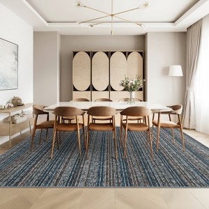 Modern Washable Area Rug Non Shedding Soft Ultra Thin Striped Contemporary Accent Carpet Non Slip Abstract Carpet for Bedroom Living Room - 1 of 4