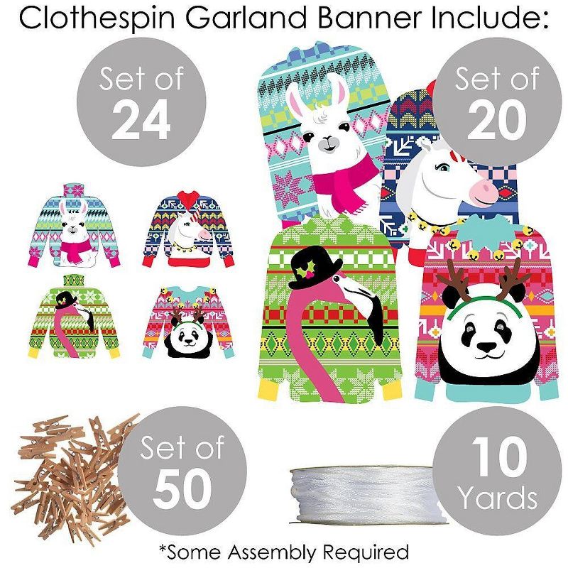 Big Dot of Happiness Wild and Ugly Sweater Party - Holiday and Christmas Animals Party DIY Decorations - Clothespin Garland Banner - 44 Pc, 4 of 7
