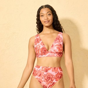 Women's Hibiscus Print Longline Bikini Top - Shade & Shore™ Pink - 1 of 4