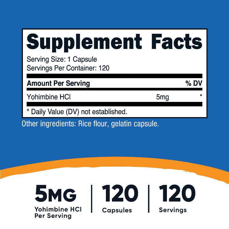 Nutricost Yohimbine HCL Capsules (120 Capsules / 5 mg Yohimbine Per Serving) | Yohimbine HCl Supplement for Men and Women - Gluten Free, Non-GMO, 2 of 6