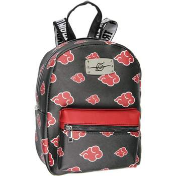 Naruto Akatsuki Sasuke Red Cloud Faux Saffiano Leather Mini Backpack Bag Black