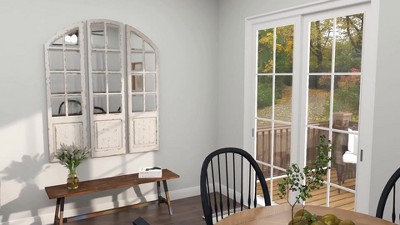 White Distressed Wood Windowpane Arched Decorative Mirror Set