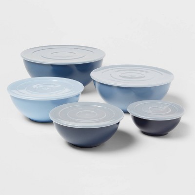 5pc Plastic Mixing Bowl Set with Lids Blue - Made By Design&#8482;