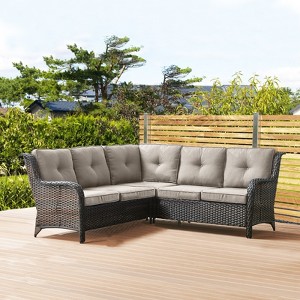 Buenhomino 6-Seater Outdoor Sectional Sofa L Shaped Couch Patio Conversation Furniture Set, Wicker Patio Sectional Sofa for Deck Backyard Sunroom - 1 of 2
