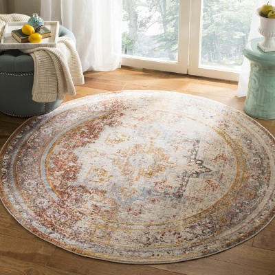 Vintage Persian Cream and Multi Round Synthetic Rug