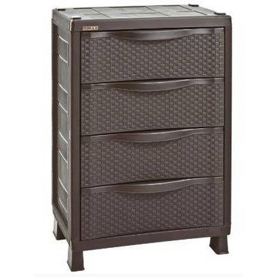  4 Drawer Resin Rattan Cabinet Brown - Inval 