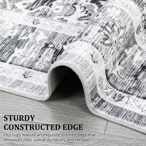 Vintage Style Area Rug, Thin Washable Entryway Rug, Distressed Multi Thin Carpet, Foldable Accent, Low Pile Lightweight Print, for Living Room - 1 of 4