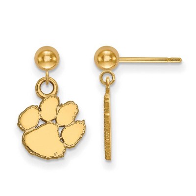 Black Bow Jewelry 14k Yellow Gold Clemson Tigers NCAA Dangle Earrings