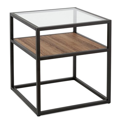 Metal Classic Glass and Wooden Side Table in Brown - Henn&Hart