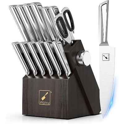 imarku 14 PCS Japanese Stainless Steel Kitchen Knife Set with Block, Built-in Sharpener, and Non-slip Ergonomic Handles - Dishwasher Safe