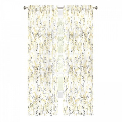 Kate Aurora 2 Piece Shabby Chic Cherry Blossom Designed Airy Sheer Rod Pocket & Back Tab Curtain Panels