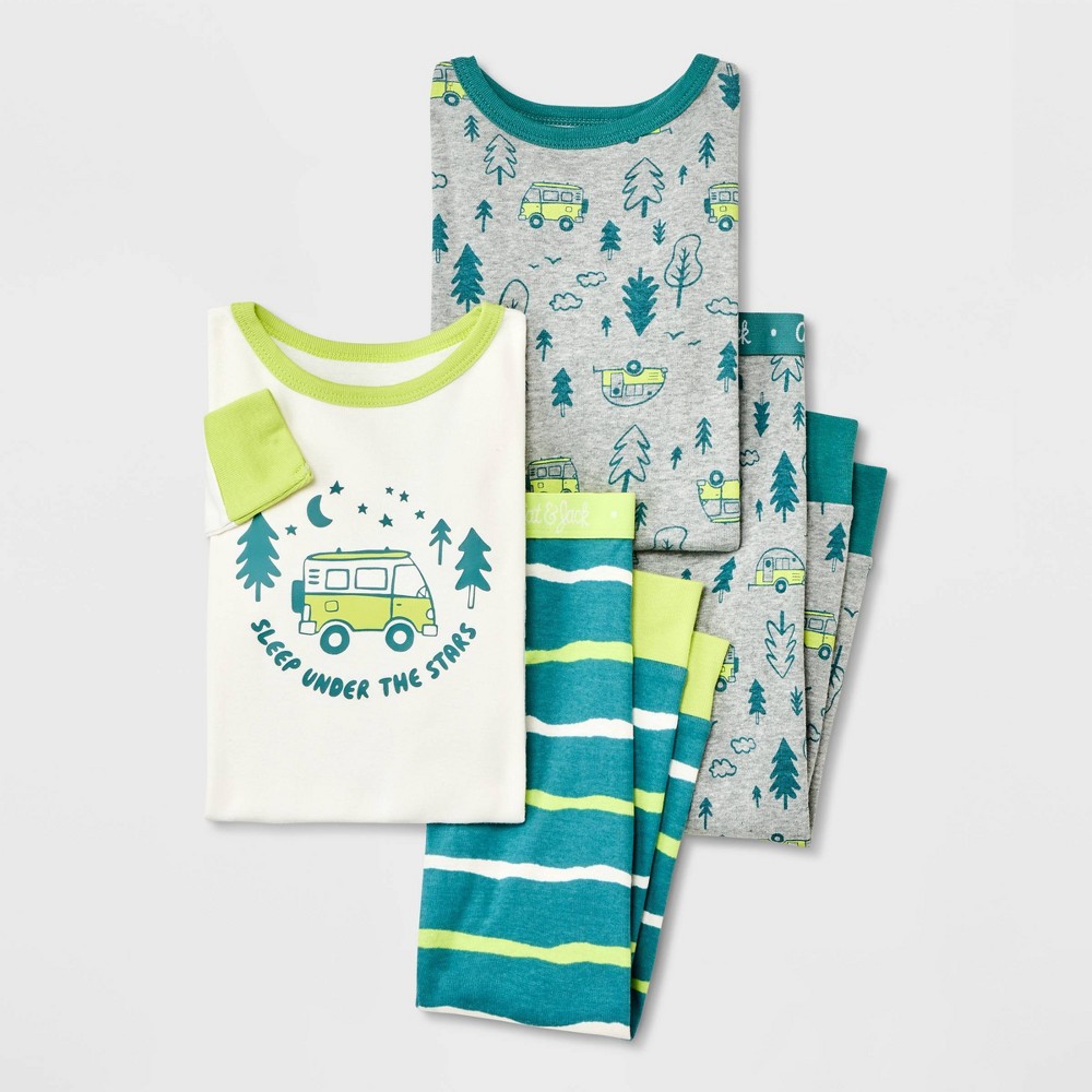 size 5T Toddler Boys' 4pc Camper Forest Tight Fit Pajama Set - Cat & Jack Green camping 