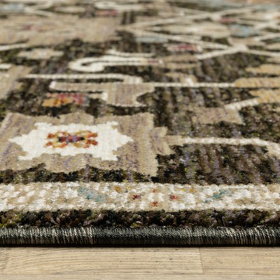 Ivory and Brown Wool Synthetic Stain-Resistant Rectangular Area Rug