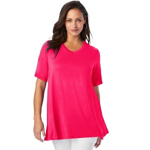 Jessica London Women's Plus Size Stretch Knit V-Neck Swing Tunic - 1 of 4