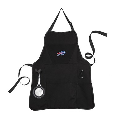 Evergreen Buffalo Bills Black Grill Apron- 26 x 30 Inches Durable Cotton with Tool Pockets and Beverage Holder