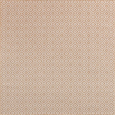 Beige and Cream Geometric Square Outdoor Rug, 8 ft