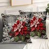 Lomsoe 2pcs Festive Christmas Pillow Covers - Red Poinsettia & Snowy Forest Design, Zippered, Ideal for Sofa & Bed Decor, Holiday Home Accents - 4 of 4