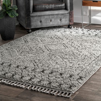 Gray Synthetic Shag Reversible Square Rug, 4' x 4'