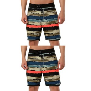 Lars Amadeus Men's Summer Drawstring Waist Contrast Color Printed Swim Shorts 2 Pack - 1 of 4