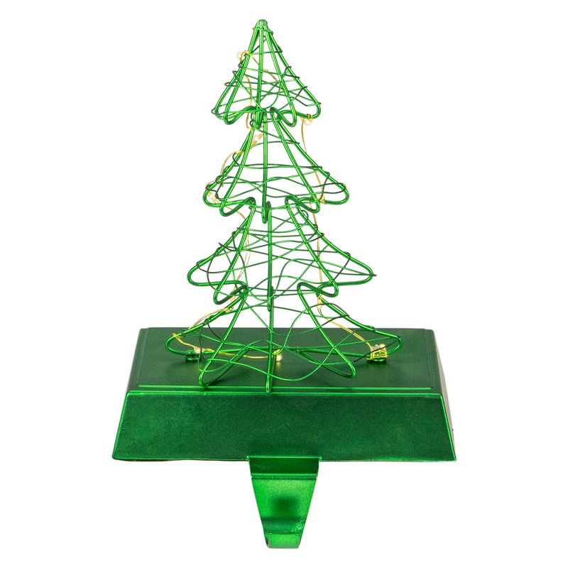 Northlight 8" LED Lighted Green Wired Christmas Tree Stocking Holder, 1 of 6