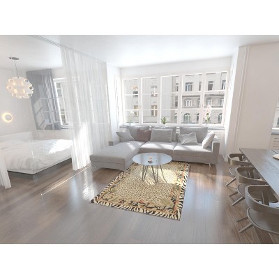 Ivory and Black Rectangular Floral Synthetic Area Rug