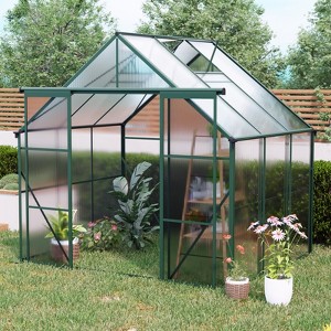 VYNXARIA 8*6FT Green Double Door Polycarbonate Greenhouse Raised Base and Anchor Aluminum Heavy Duty Walk-in Greenhouses in All Season - 1 of 4