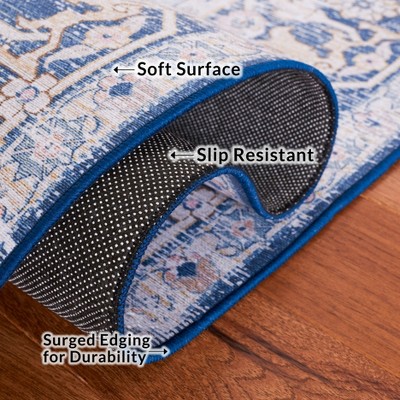 Tucson Light Blue/Navy Rectangular Machine Washable Area Rug