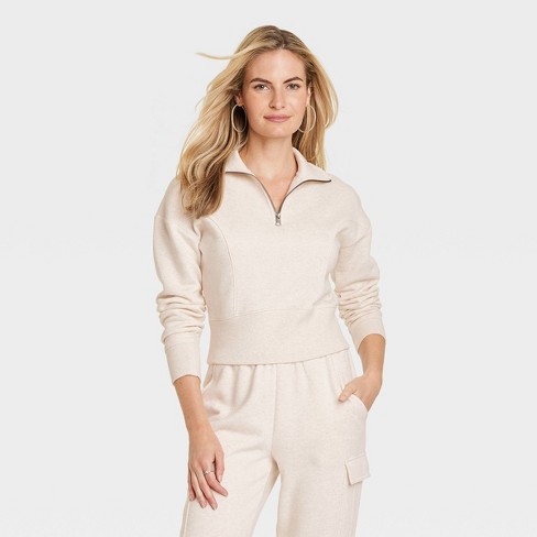 Women's Cropped Quarter Zip Sweatshirt - Universal Thread™ Oatmeal