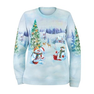 Collections Etc Snowman Village Holiday Sweatshirt with Rhinestone Accents - 1 of 4