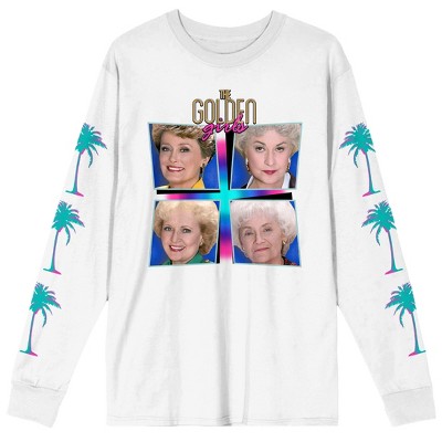 Golden Girls Main Characters and Palm Trees Men’s White Long Sleeve Shirt