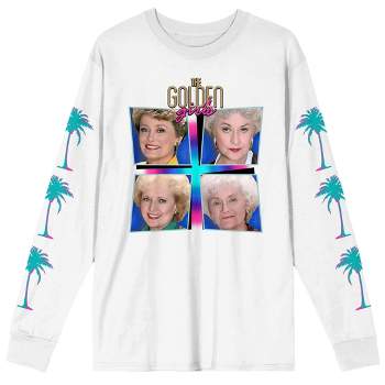 Golden Girls Main Characters and Palm Trees Men's White Long Sleeve Shirt