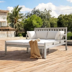Mshliw  Outdoor Daybed with Curved Armrests and 4 Pillows – Patio Lounge Bed with  Removable Cushions for Poolside, Backyard, and Garden - 1 of 4