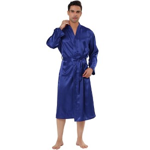 Lars Amadeus Men's Solid Satin Robe Long Sleeve Sleepwear Pajama Bathrobe - 1 of 4