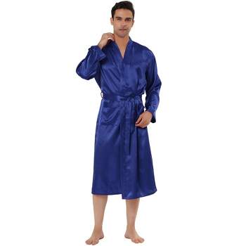 Lars Amadeus Mens Satin Robe Sleep Solid Nightdress Long Sleeve Sleepwear Pajama Dress Bathrobe