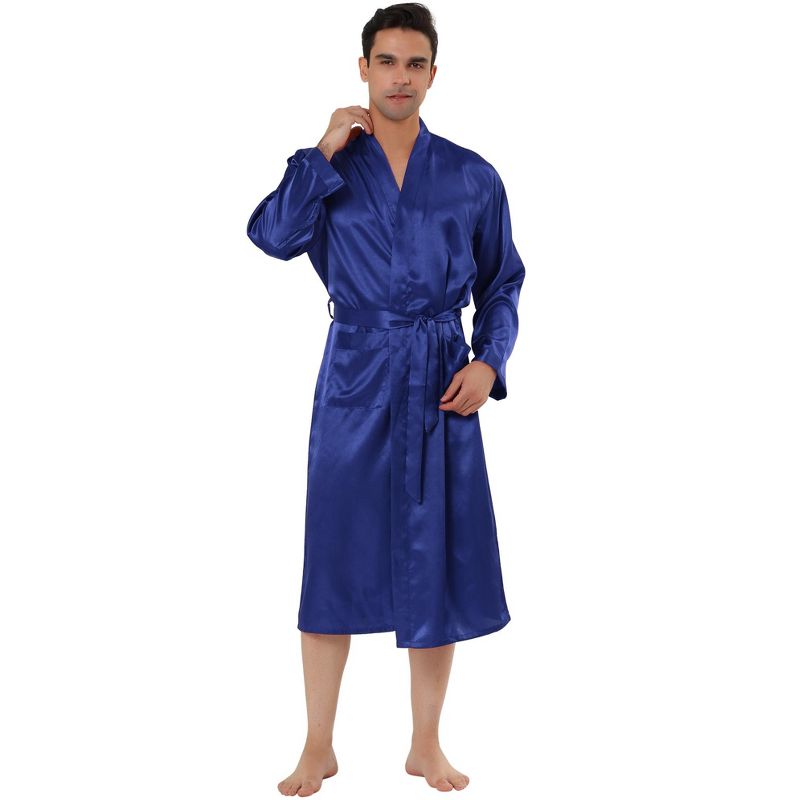 Lars Amadeus Mens Satin Robe Sleep Solid Nightdress Long Sleeve Sleepwear Pajama Dress Bathrobe, 1 of 5