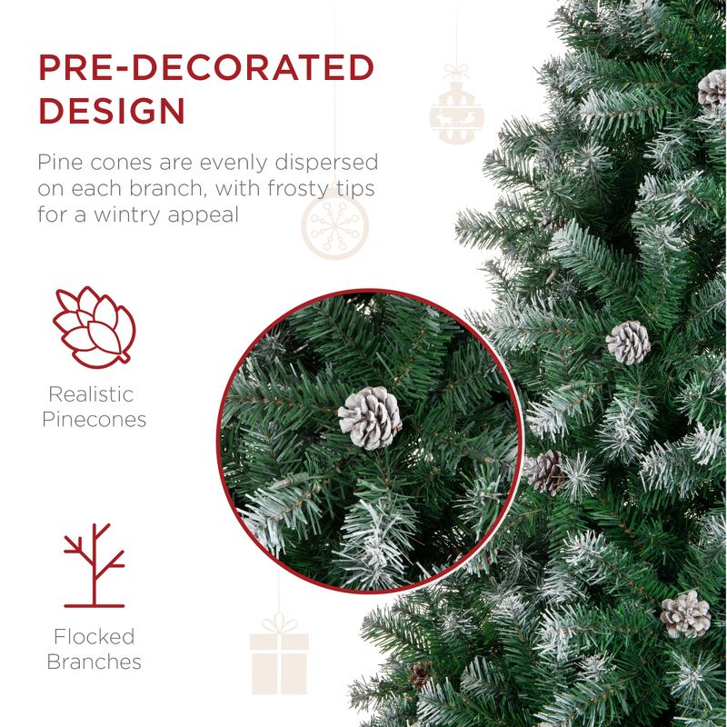 Best Choice Products Pre-Decorated Holiday Christmas Pine Tree w/ Branch Tips, Partially Flocked, Metal Base, 3 of 11