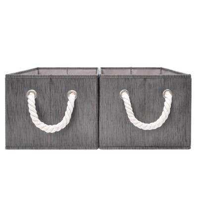 StorageWorks Set of 2 (11L) Rectangle Polyester Storage Bin with Cotton Rope Handles Gray