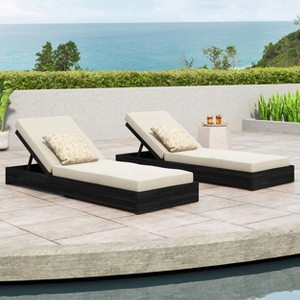 Christopher Knight Home Ian Acacia Wood Armless Adjustable Chaise Lounge with 4" Thick Cushion - 1 of 4