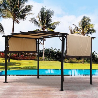 VYNXARIA 12*9Ft Outdoor Pergola Patio Gazebo,Retractable Shade Canopy,Steel Frame Grape Gazebo,Sunshelter Pergola for Gardens,Terraces,Backyard,Beige