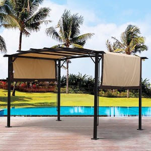 VYNXARIA 12*9Ft Outdoor Pergola Patio Gazebo,Retractable Shade Canopy,Steel Frame Grape Gazebo,Sunshelter Pergola for Gardens,Terraces,Backyard,Beige - 1 of 4